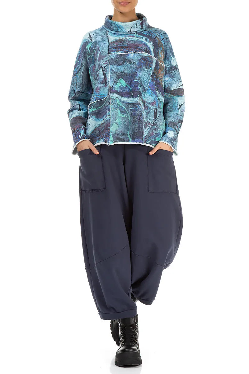 Large Pockets Slate Blue Cotton Trousers 4