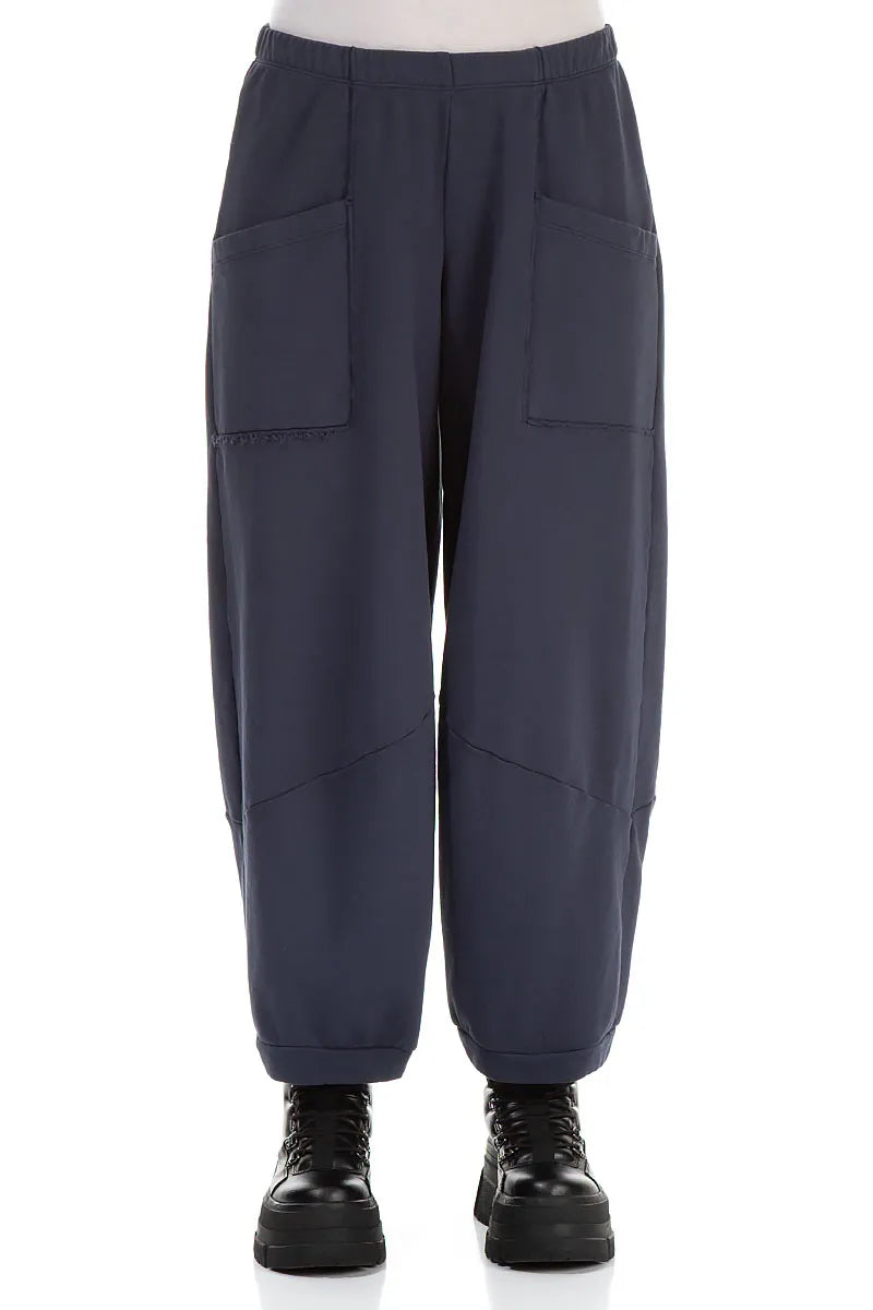 Large Pockets Slate Blue Cotton Trousers 1