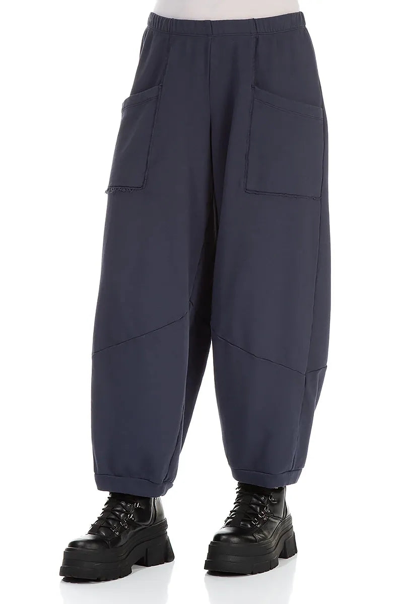 Large Pockets Slate Blue Cotton Trousers 3