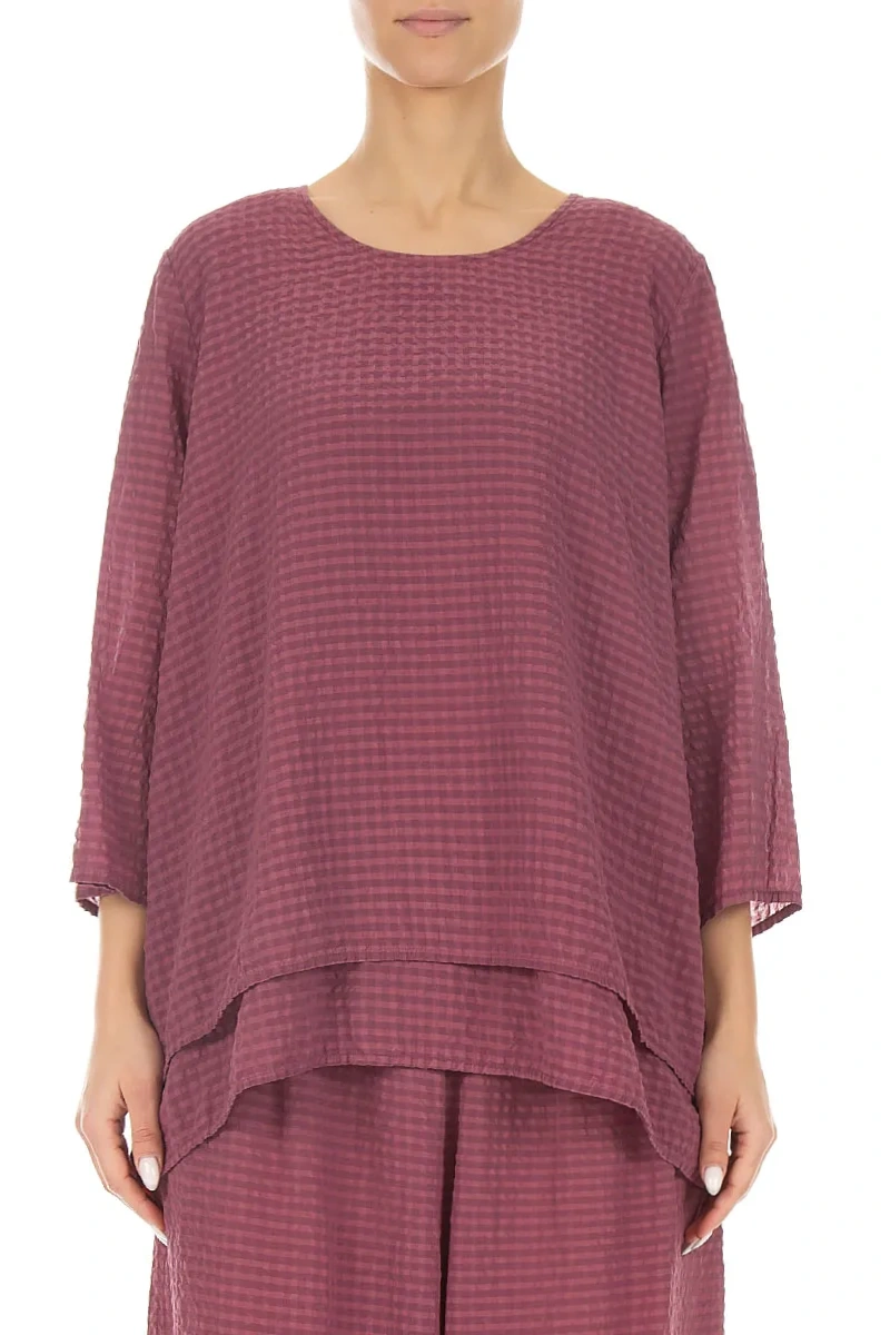 Layered 3/4 Sleeves Antique Ruby Textured Silk Blouse