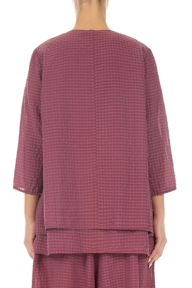 Layered 3/4 Sleeves Antique Ruby Textured Silk Blouse