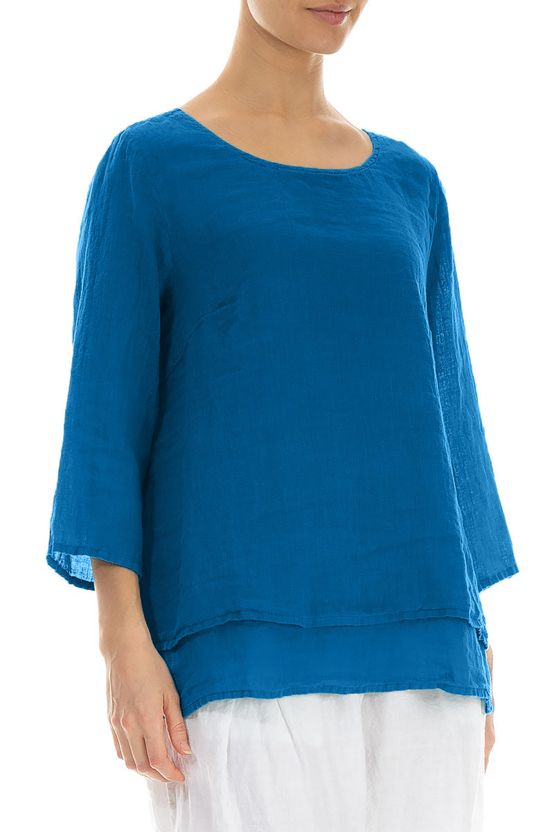 Layered Cobalt Blue Gauze Linen Blouse 3