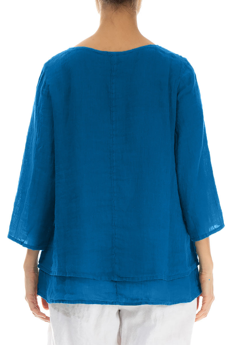 Layered Cobalt Blue Gauze Linen Blouse 2
