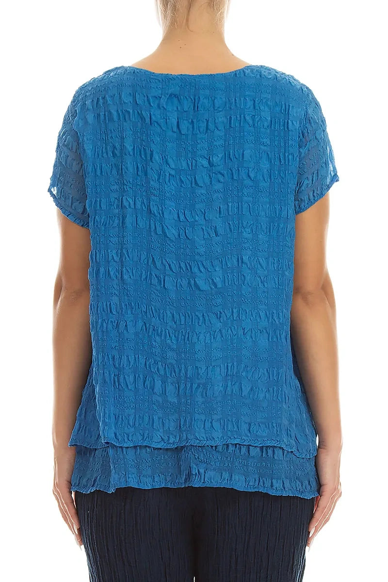 Layered Cobalt Blue Light Silk Blouse 2