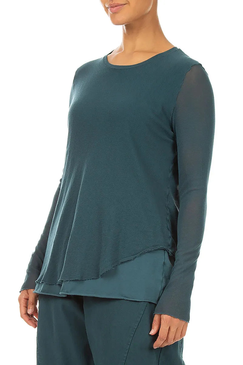 Layered Deep Turquoise Mesh Cotton Top 3