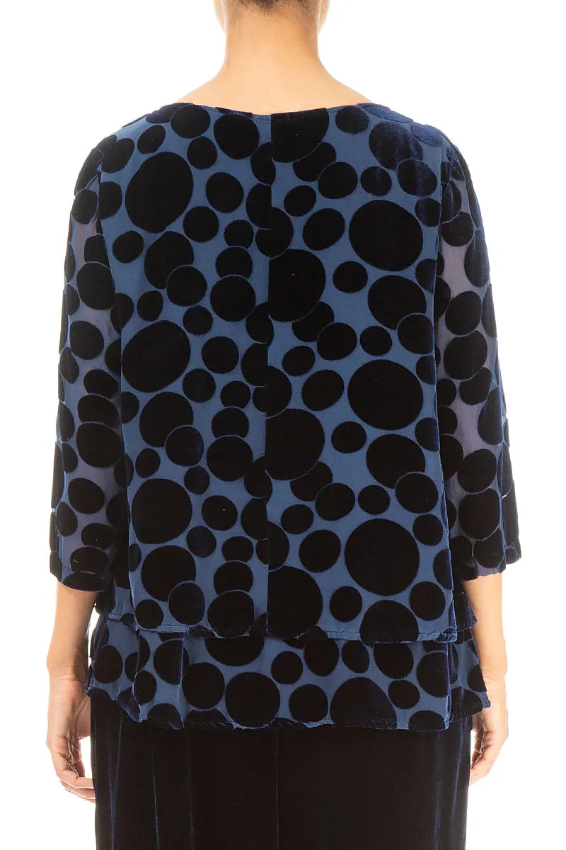 Layered Devoré Bubbles Royal Blue Silk Velvet Blouse