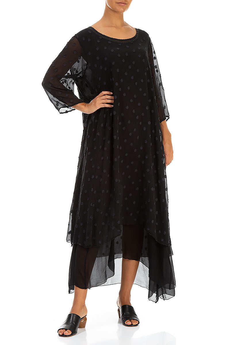 Layered Dotty Black Silk Dress 4