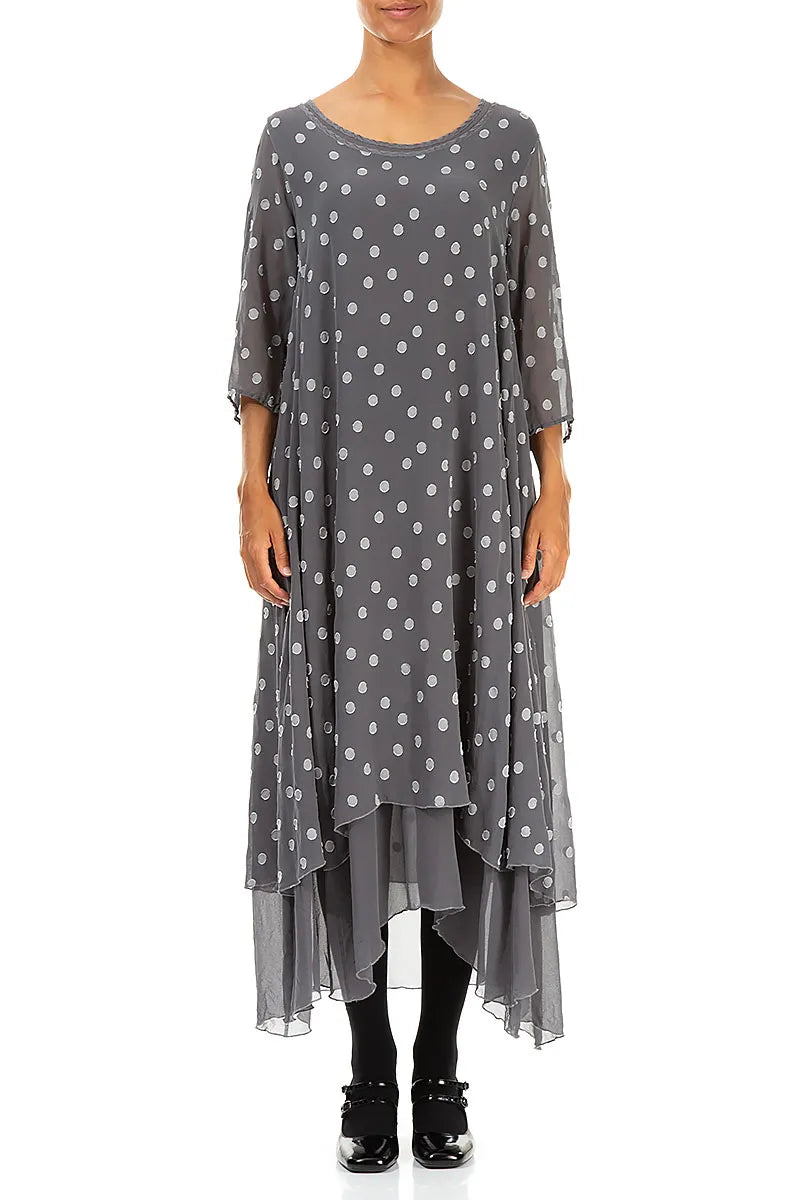 Layered Dotty Grey Silver Silk Dress 2