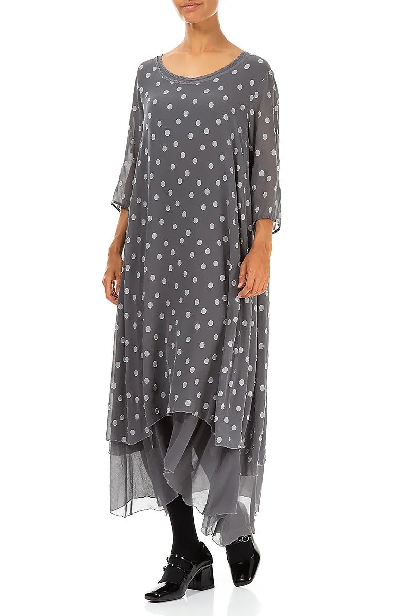 Layered Dotty Grey Silver Silk Dress 4
