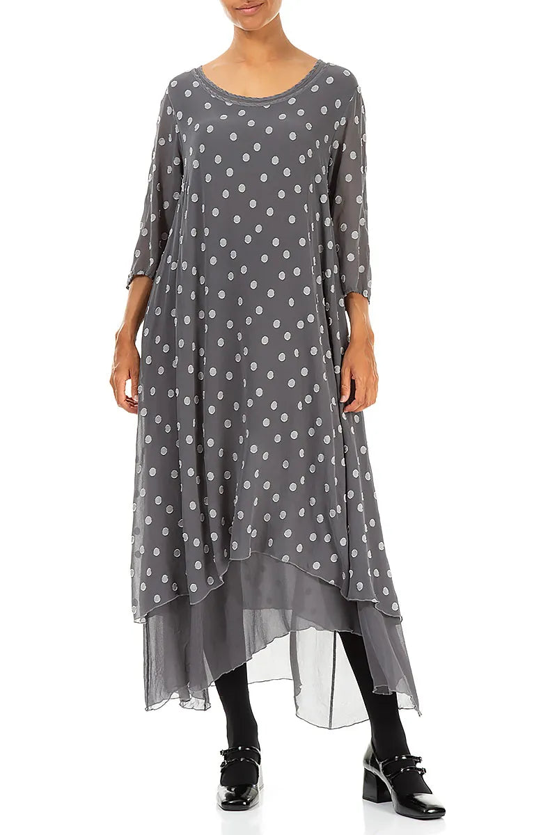 Layered Dotty Grey Silver Silk Dress 5