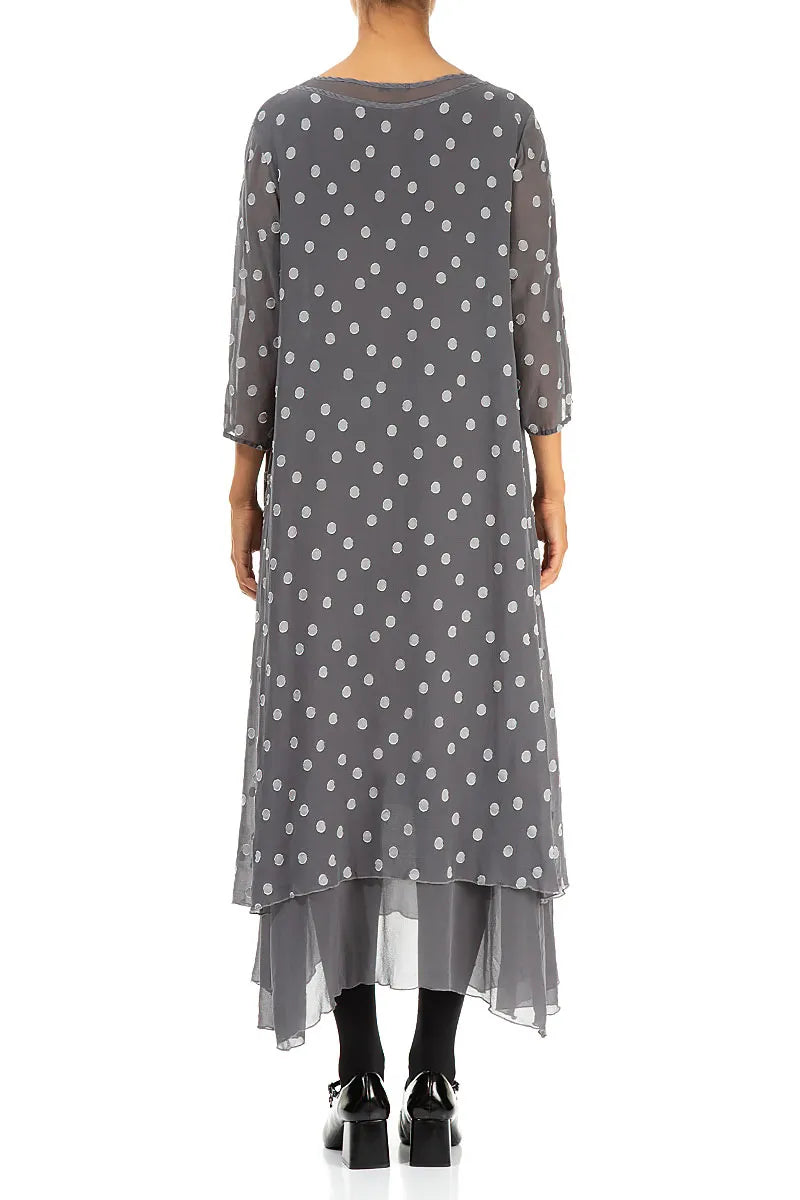Layered Dotty Grey Silver Silk Dress 3