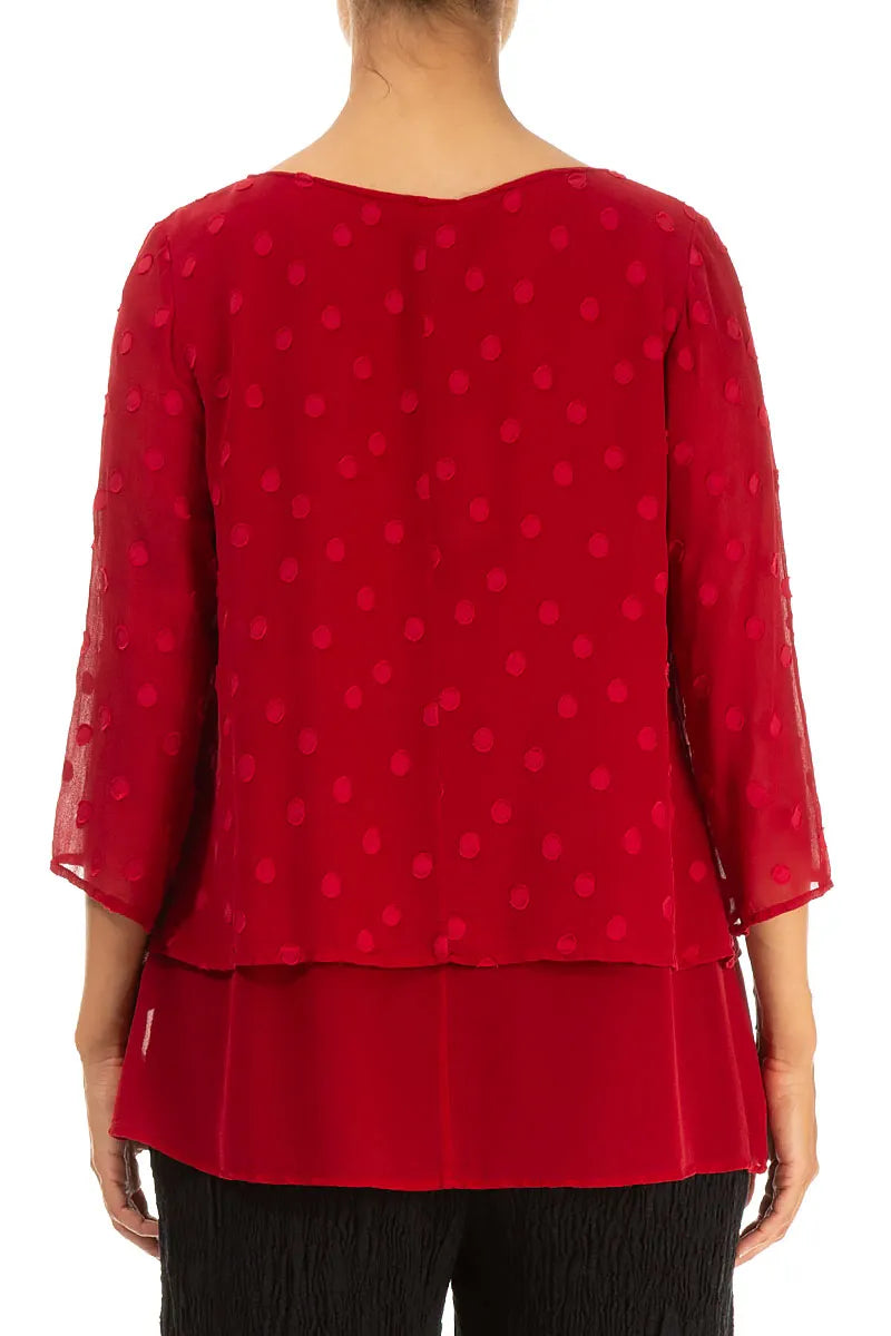 Layered Dotty Cherry Red Silk Blouse 2