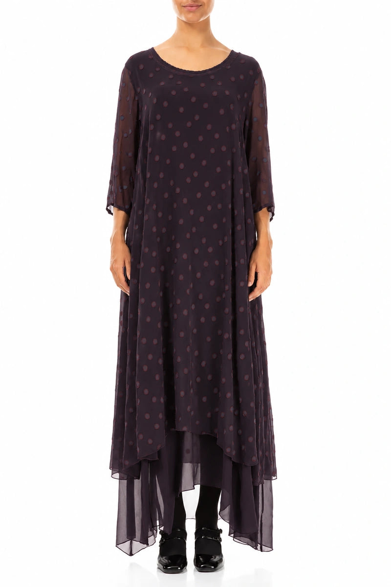 Layered Dotty Deep Plum Silk Dress