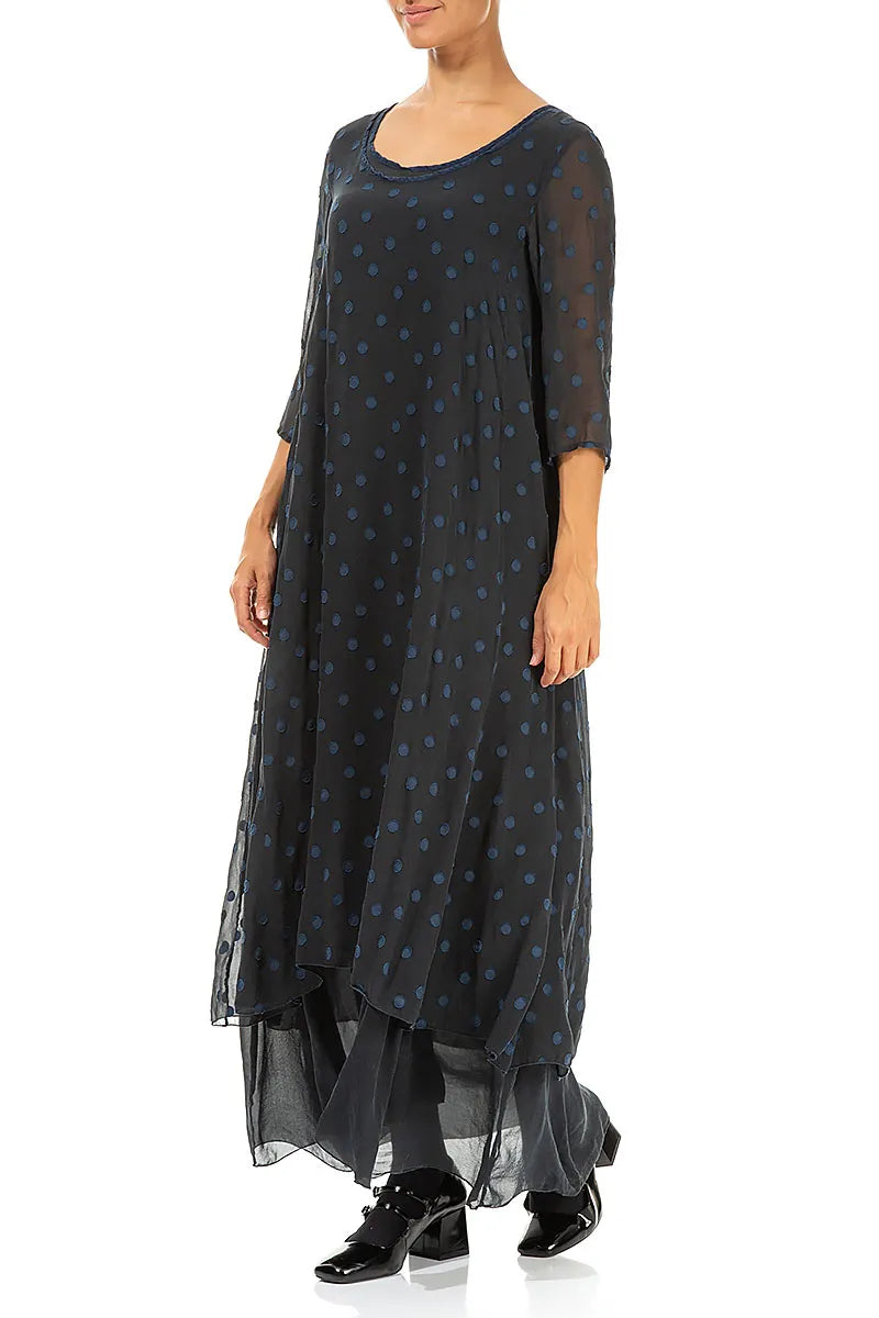 Layered Dotty Navy Silk Dress