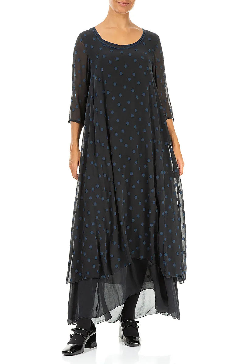 Layered Dotty Navy Silk Dress