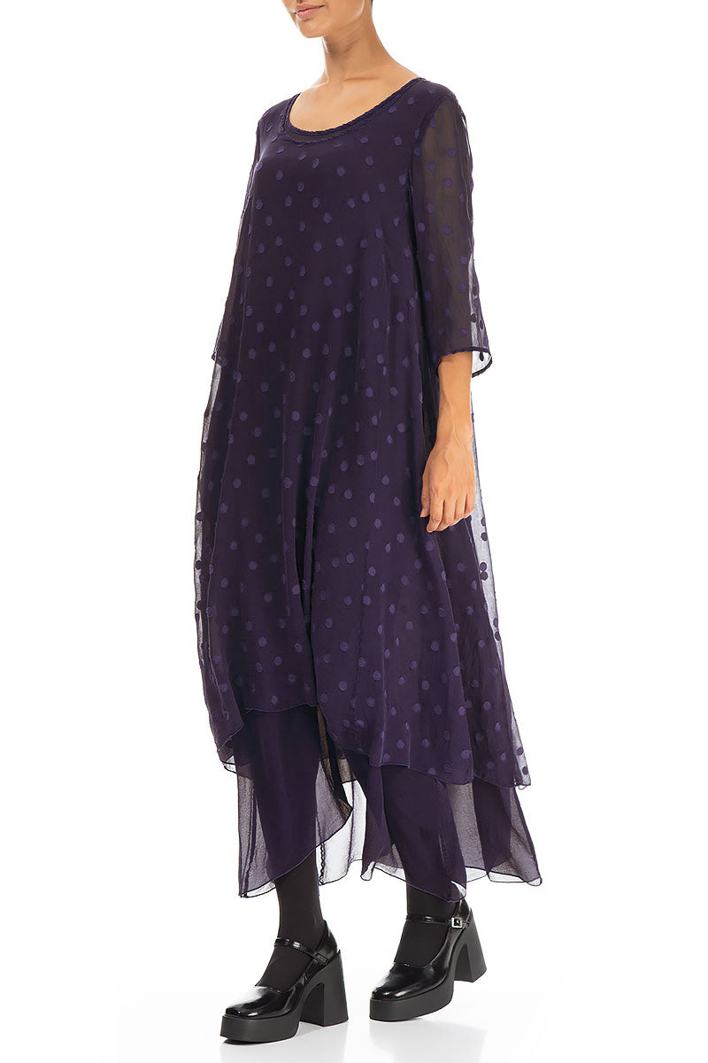 Layered Dotty Royal Purple Silk Dress 3