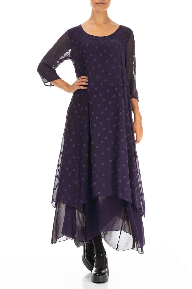Layered Dotty Royal Purple Silk Dress 4