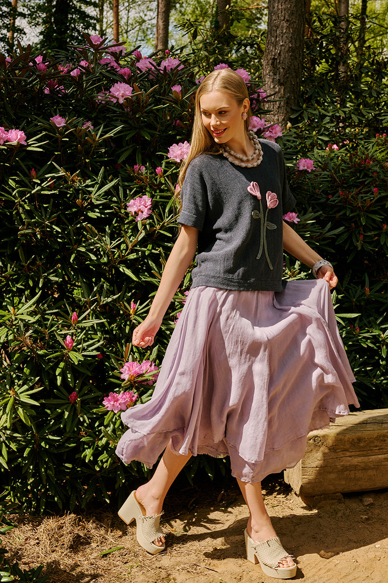 Layered Lilac Silk Cotton Skirt 1