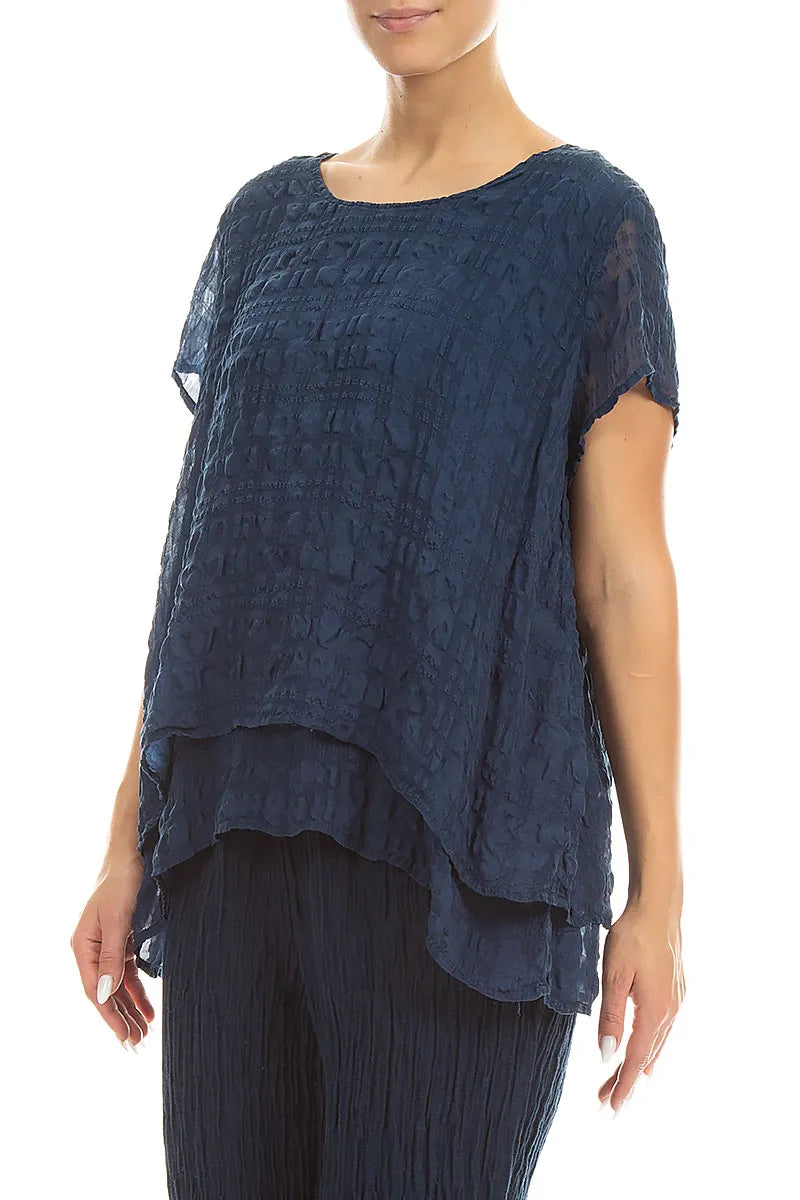Layered Navy Light Silk Blouse 3
