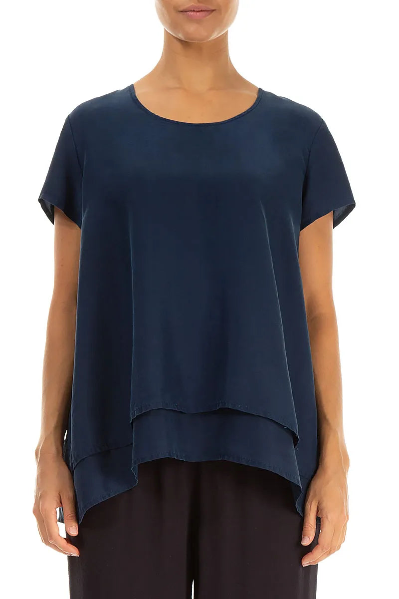 Layered Navy Pure Silk Blouse 1