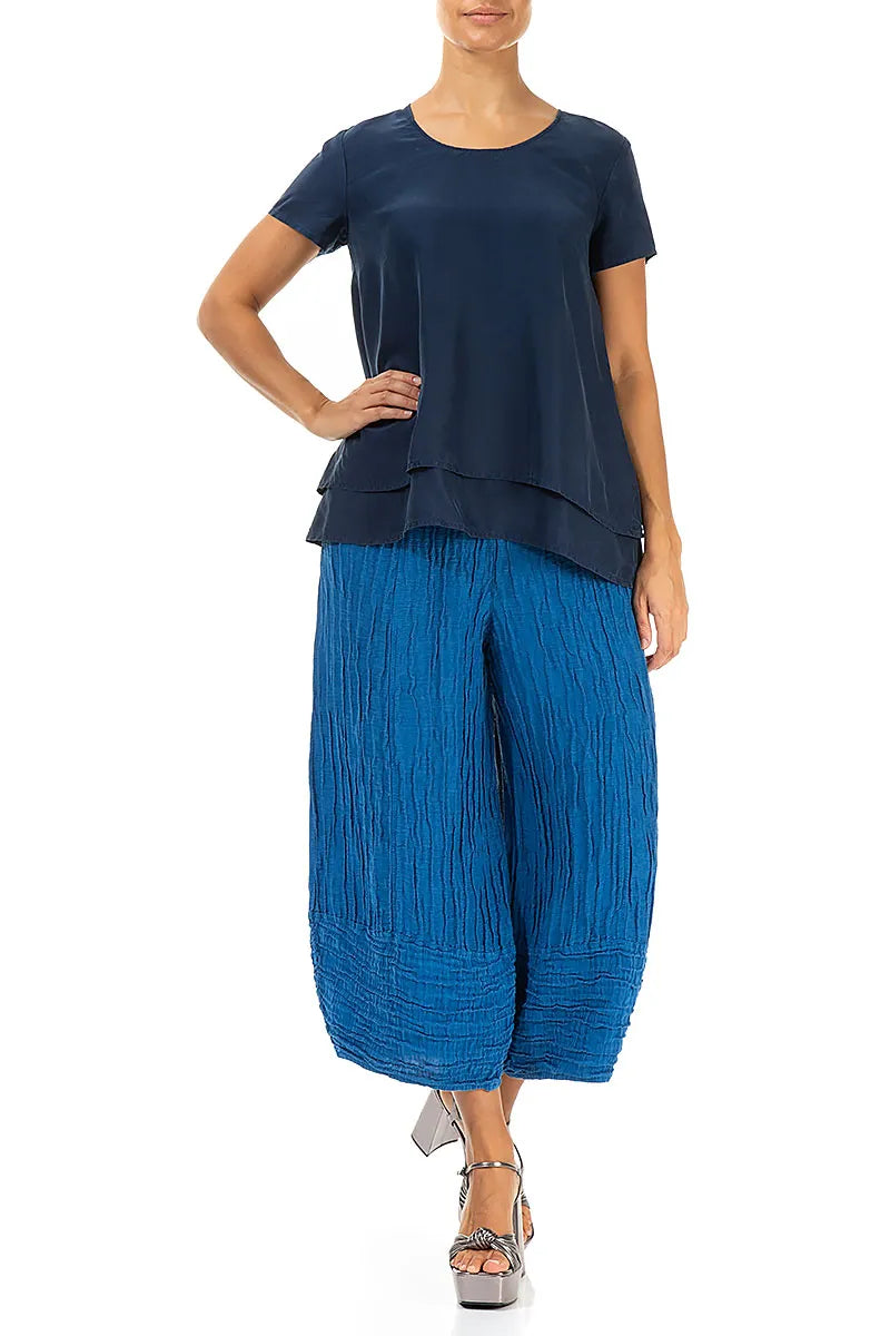 Layered Navy Pure Silk Blouse 4