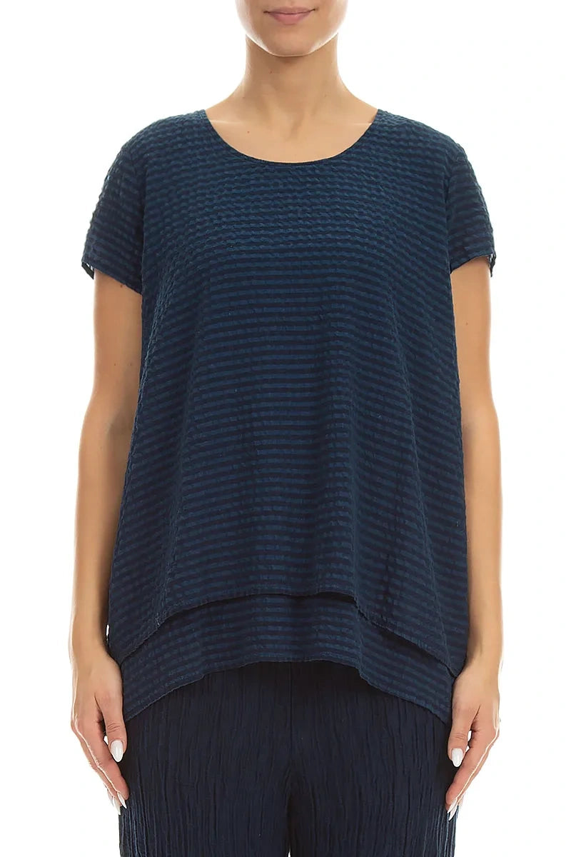 Layered Navy Textured Silk Blouse 1