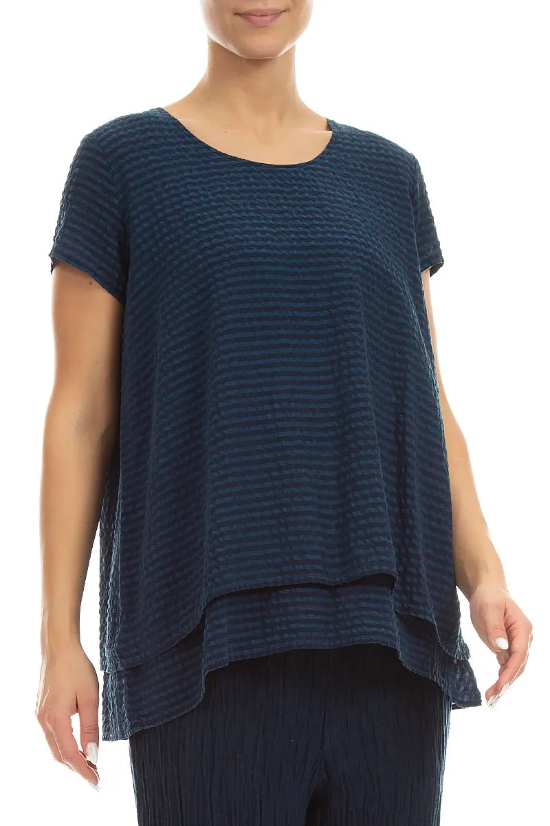 Layered Navy Textured Silk Blouse 4