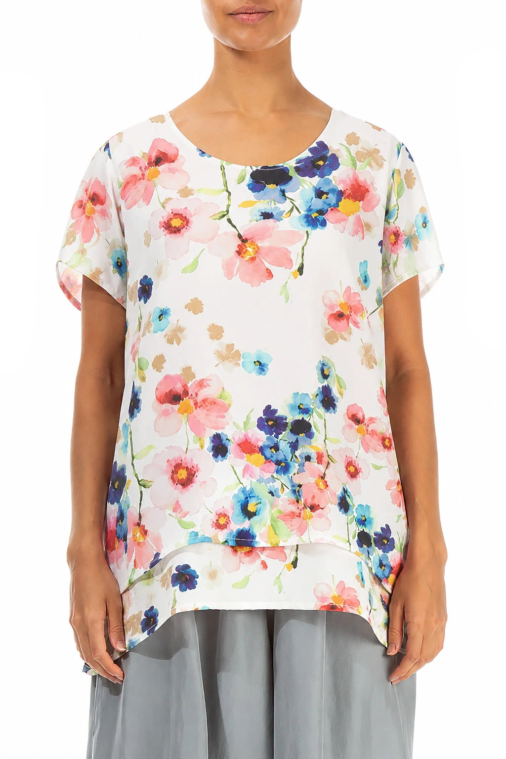 Geschichtete Primel Seiden-Bambus-Bluse
