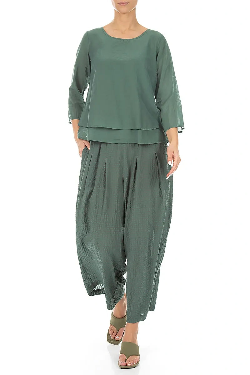 Chemisier superposé en soie et coton sauge