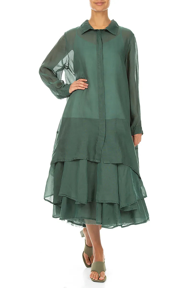 Layered Sage Silk Cotton Skirt 4
