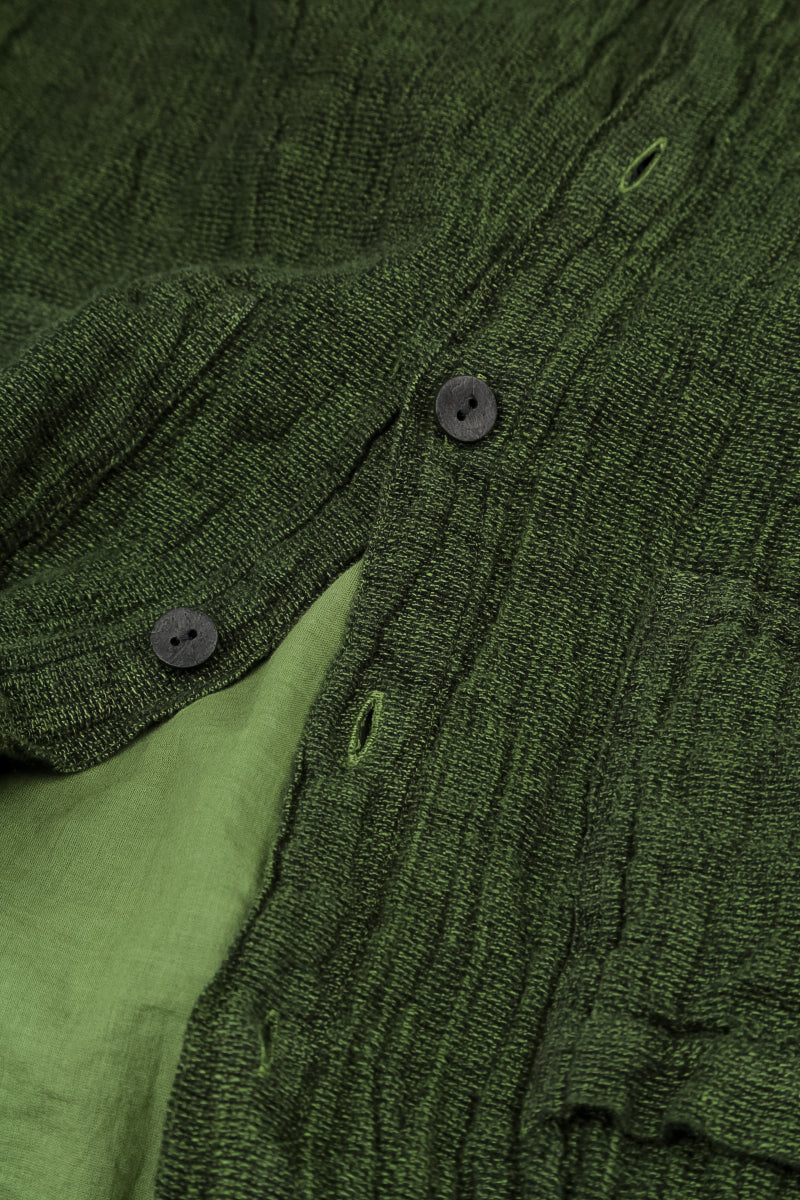 Layered Shamrock Green Mélange Linen Shirt 7