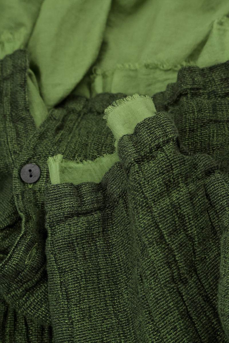 Layered Shamrock Green Mélange Linen Shirt 8