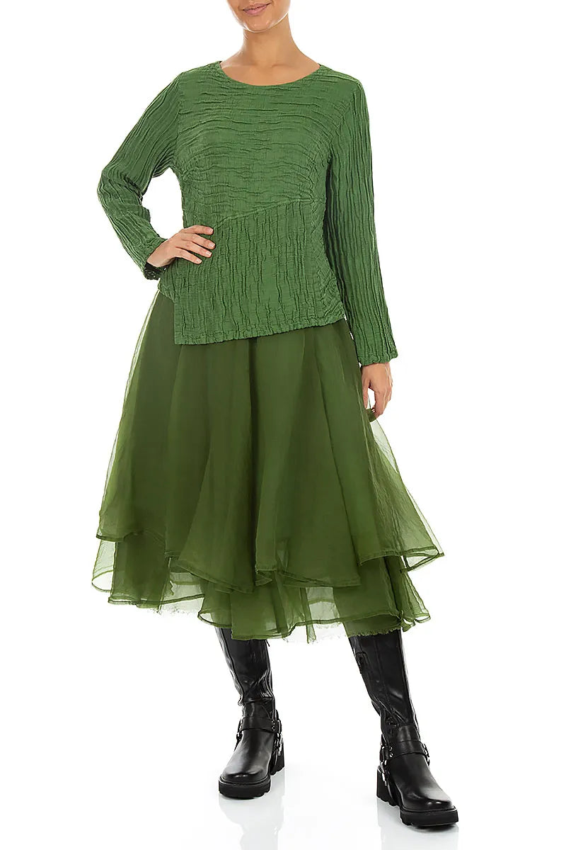 Layered Shamrock Green Silk Chiffon Skirt