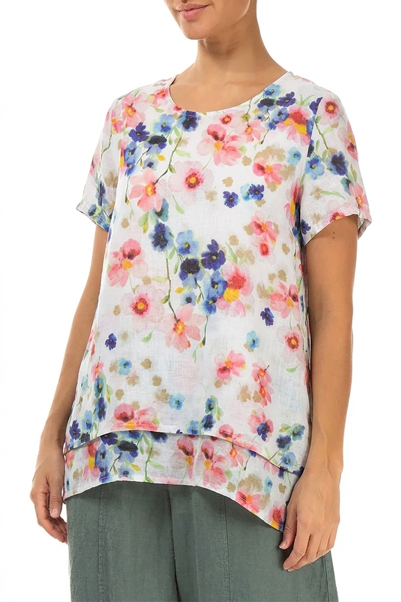 Layered Short Sleeves Primrose Linen Blouse 3