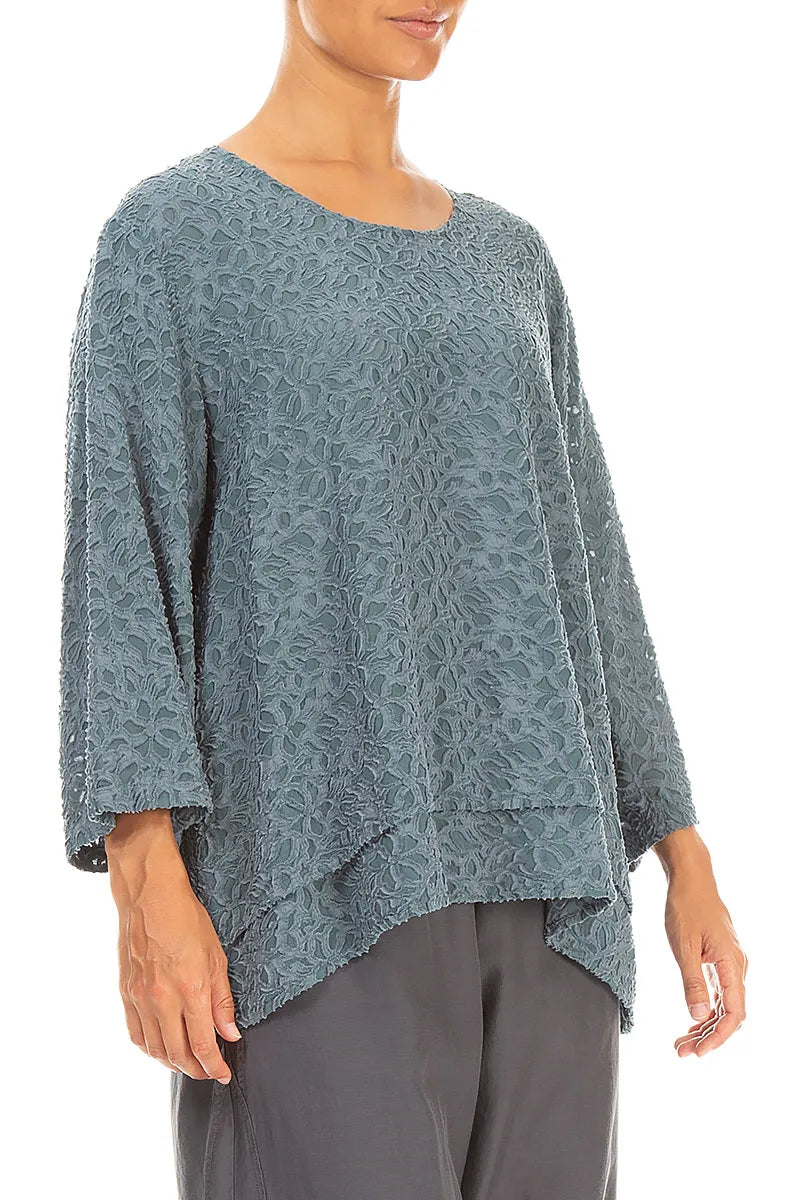 Layered Slate Floral Texture Silk Blouse 3