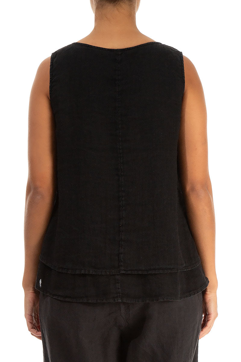 Layered Sleeveless Black Gauze Linen Top 2