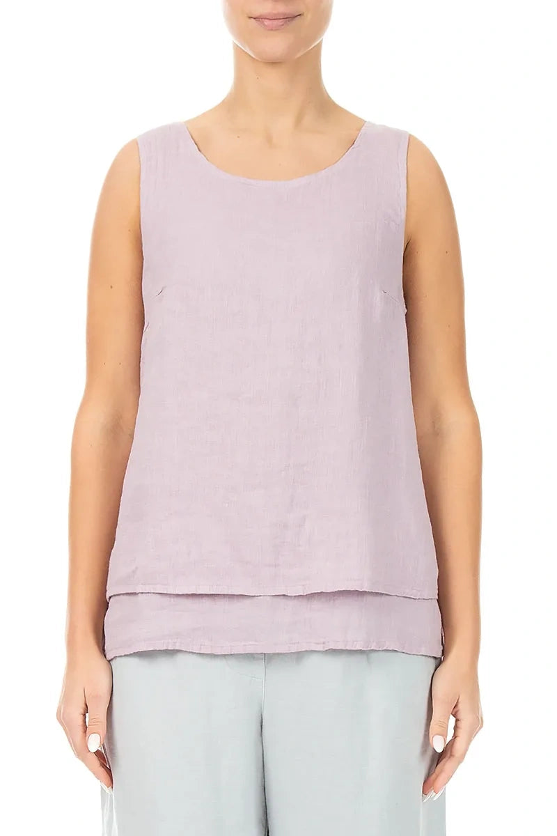 Layered Sleeveless Lilac Gauze Linen Top 1
