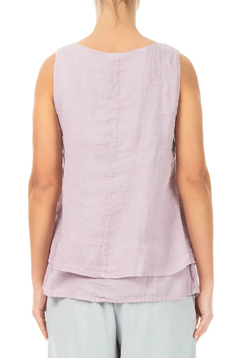 Layered Sleeveless Lilac Gauze Linen Top 2