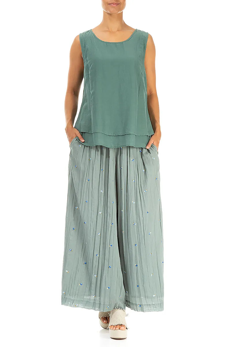 Layered Sleeveless Sage Silk Cotton Top 4