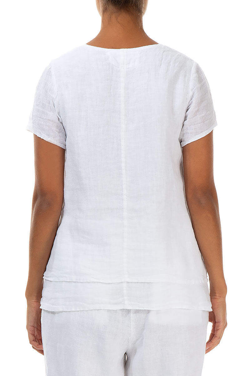 Layered Short Sleeves White Gauze Linen Blouse 2