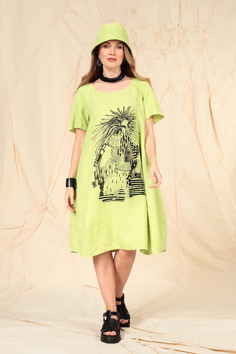 Lime Artique Linen Midi Dress 6