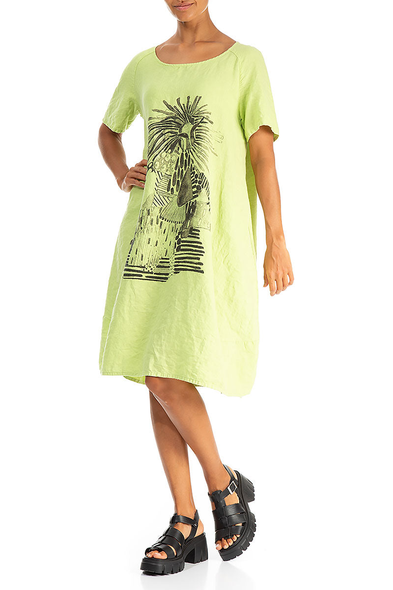 Lime Artique Linen Midi Dress 4