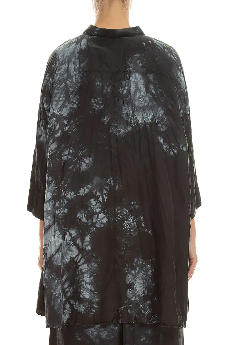 Loose Liquid Charcoal Crumpled Pure Silk Shirt