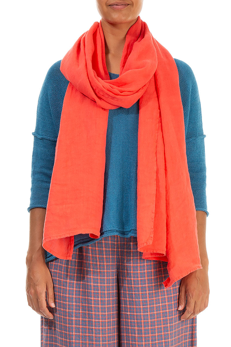 Living Coral Soft Gauze Linen Scarf 1