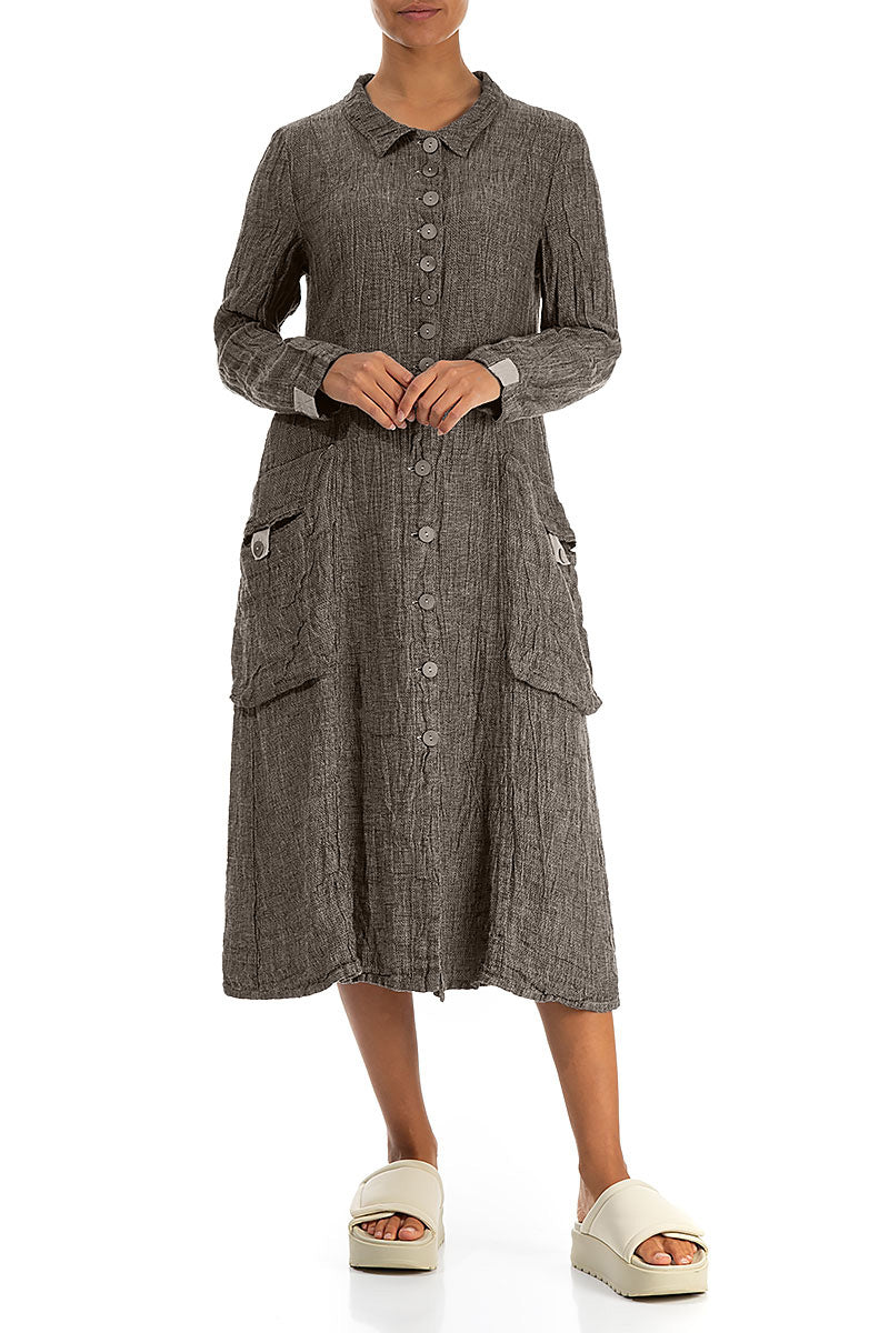 Long Buttonline Beige Mélange Linen Jacket 4