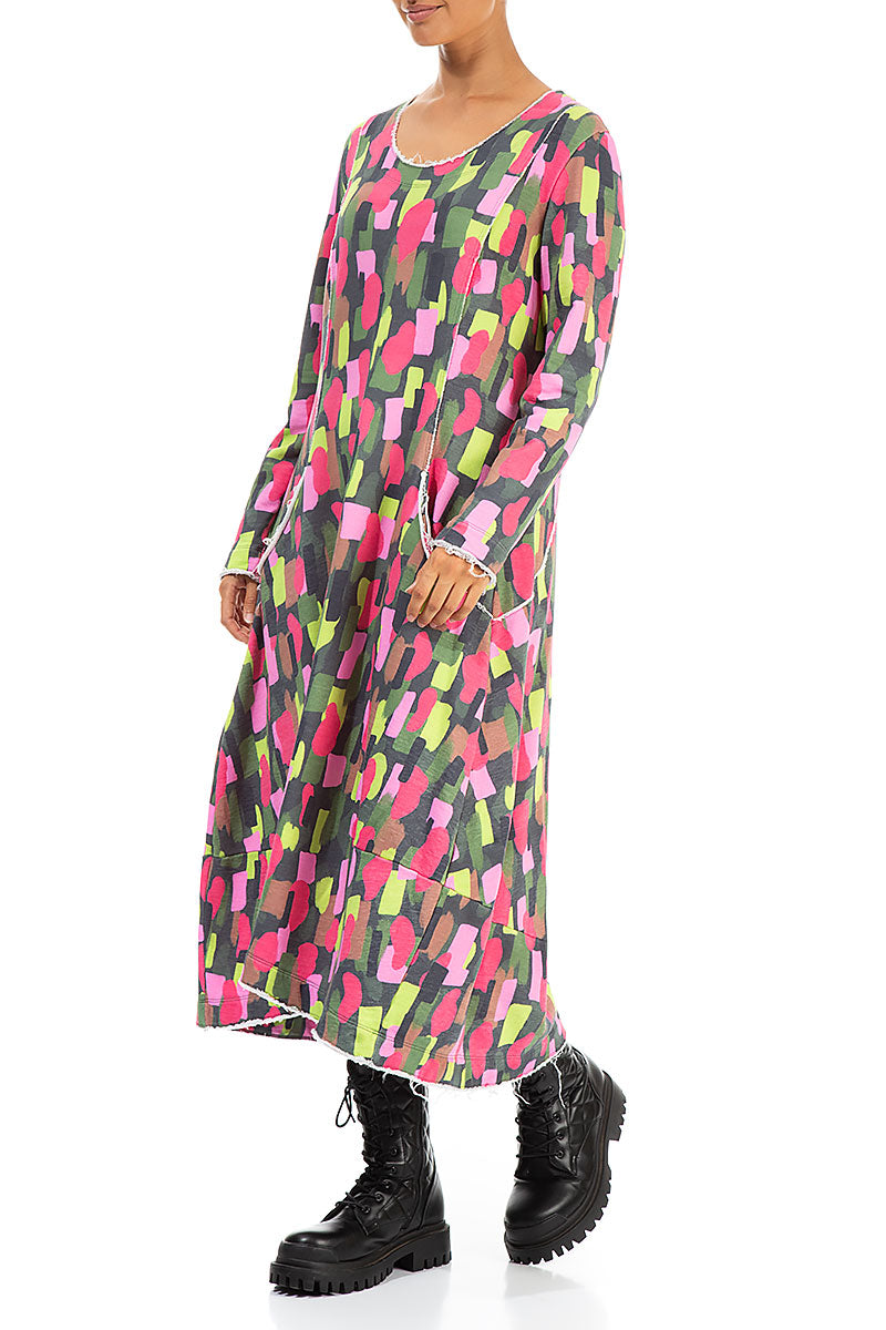 Long Paint Mosaic Cotton Dress 3