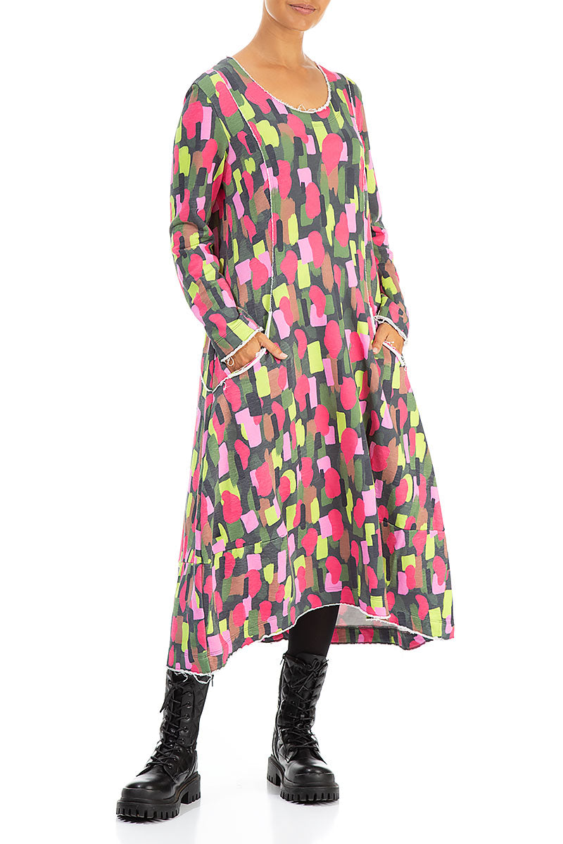 Long Paint Mosaic Cotton Dress 4
