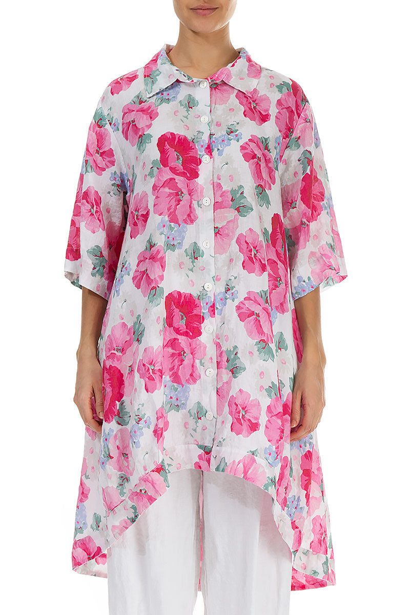 Long Peony Blossom Linen Shirt 1