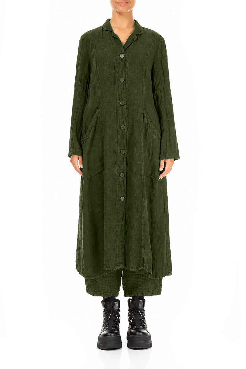 Long Shamrock Green Mélange Linen Jacket