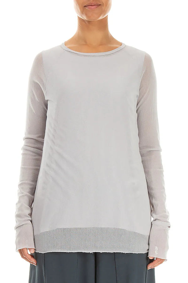 Long Sleeve Pearl Grey Mesh Soft Cotton Top 1